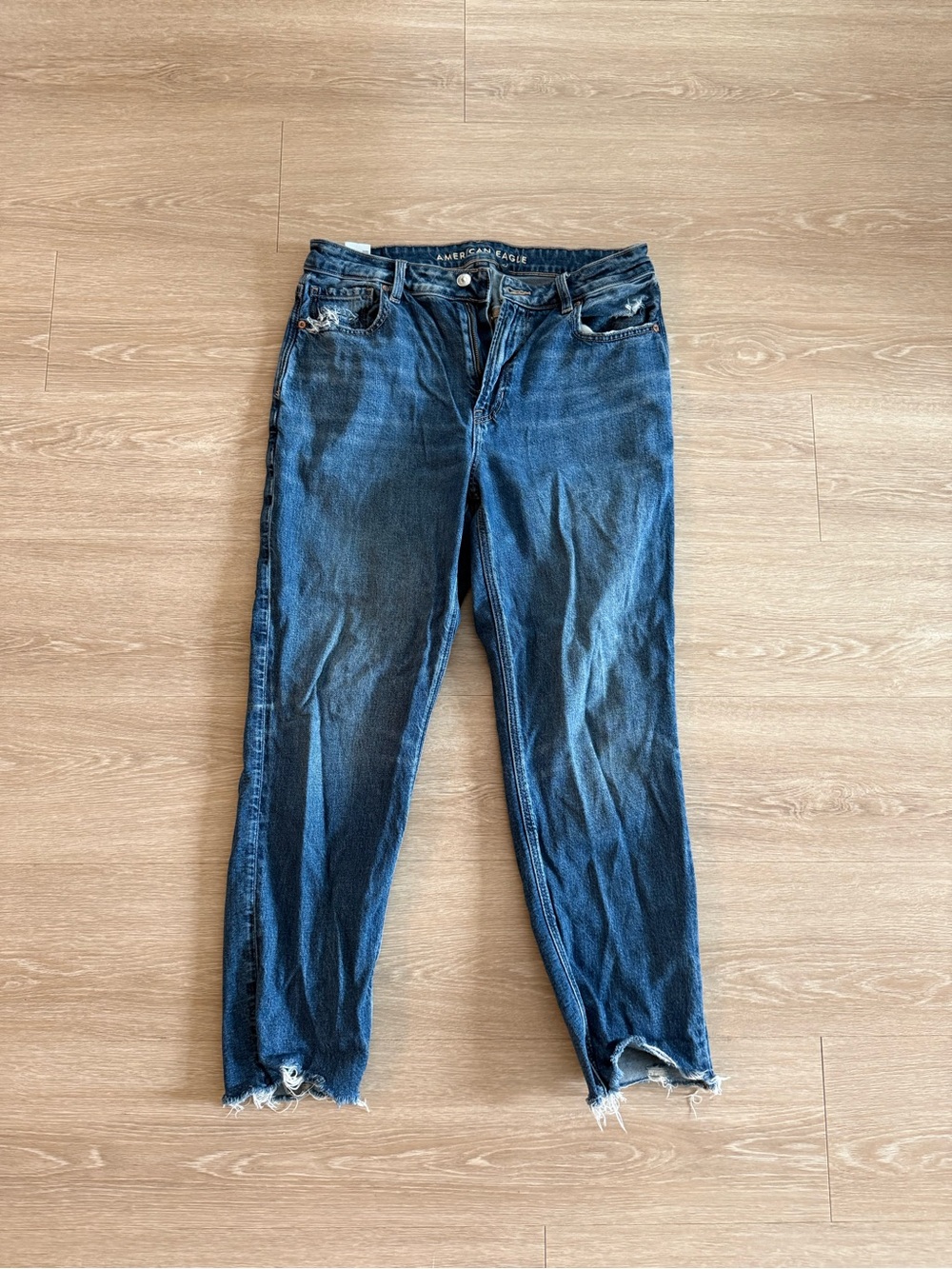 American Eagle Outfitters Blue Skinny Jeans with Distressed Hem